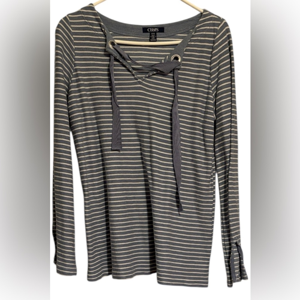 Chaps Blue and White Striped Top
